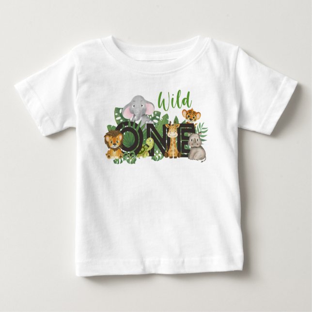 Wild One Boy 1st Birthday Jungle Safari Cute Baby T-Shirt (Front)