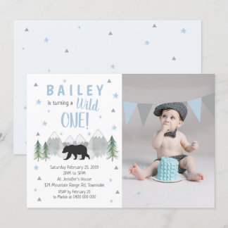 Wild One Boy 1st Birthday Photo Invitation