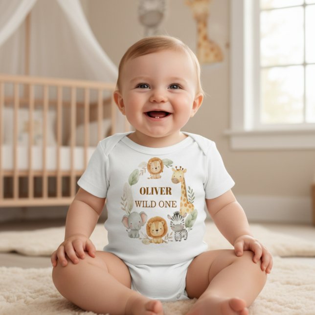 Wild One Boy 1st Birthday Safari Baby T-Shirt (Creator Uploaded)