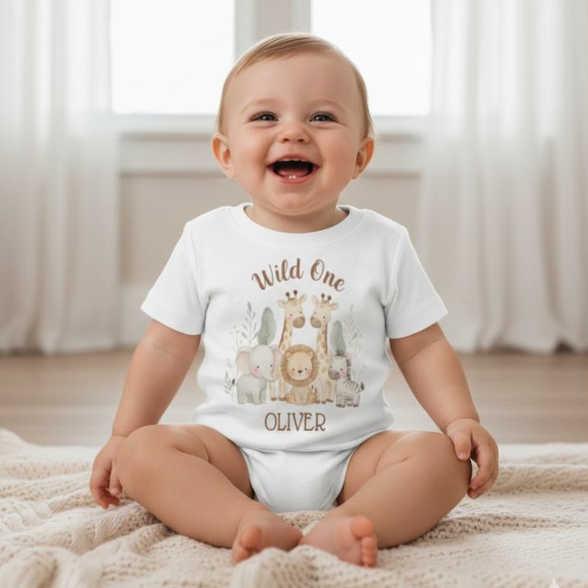 Wild One Boy 1st Birthday Safari Baby T-Shirt (Creator Uploaded)