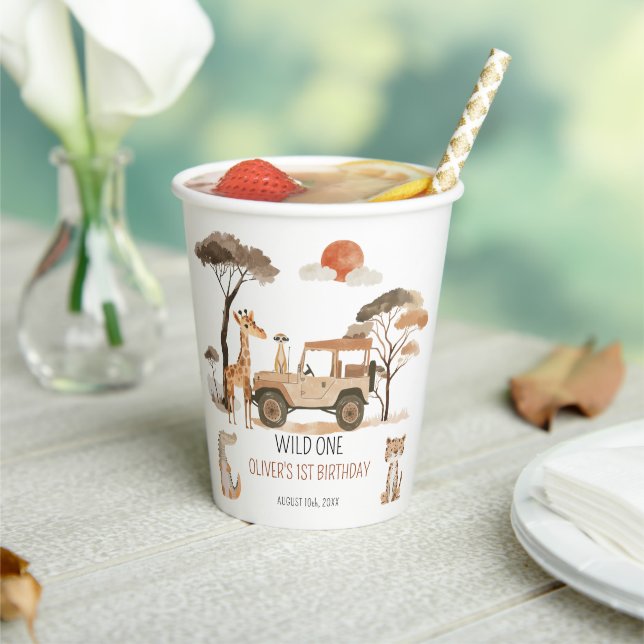 Wild One Boy 1st Birthday Safari Paper Cups (Insitu)