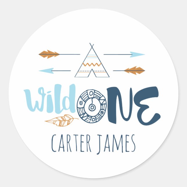 Wild One Boy First Birthday Stickers (Front)