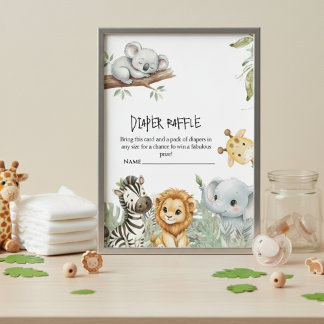 Wild One Boy Safari Jungle Animals Baby Shower  Enclosure Card