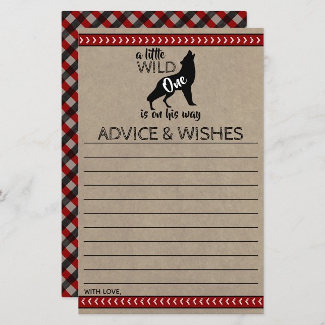 Wild One Boys Baby Shower Advice & Wishes (Front/Back)