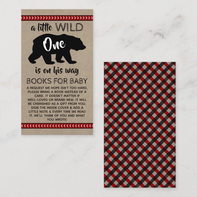 Wild One Boys Baby Shower Book Request Enclosure Card (Front/Back)