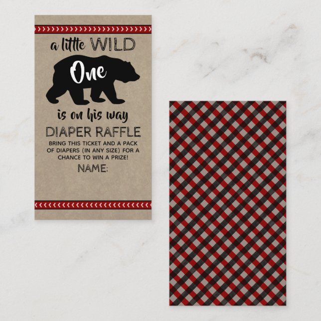 Wild One Boys Baby Shower Diaper Raffle Enclosure Card (Front/Back)