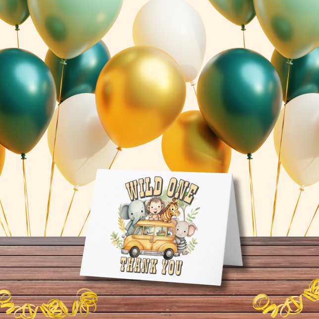 Wild one boys birthday safari animals  thank you card (Creator Uploaded)