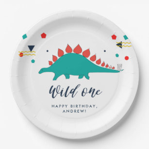 Wild One Boys Dinosaur Birthday Party Paper Plate