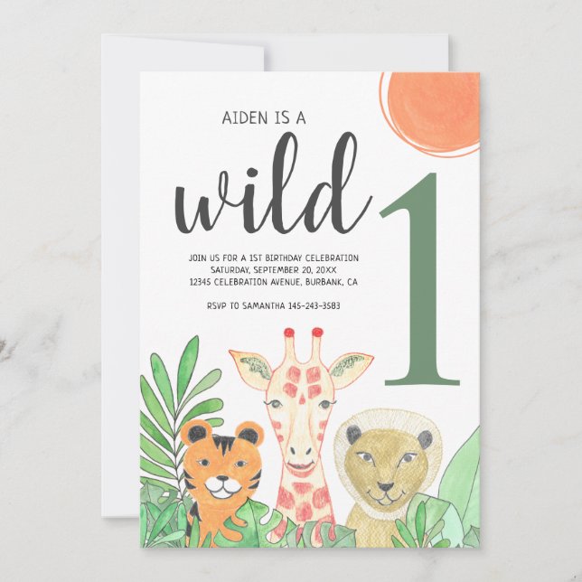 Wild One Boy's First Birthday Invitation (Front)