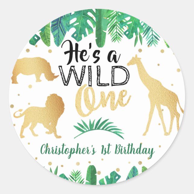 Wild One Boys First Birthday Party Favour Classic Round Sticker (Front)