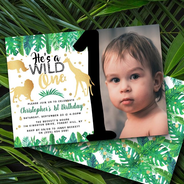 Wild One Boys Photo First Birthday Invitations (Creator Uploaded)