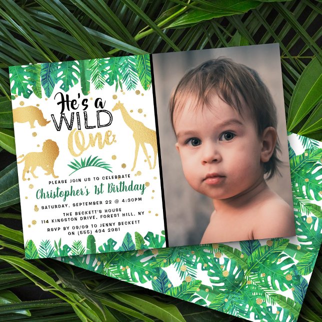 Wild One Boys Photo First Birthday Invitations (Creator Uploaded)