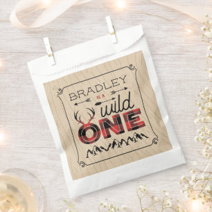 Wild One Boys Rustic Plaid Lumberjack 1st Birthday Favour Bags