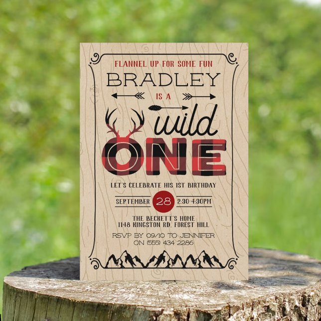 Wild One Boys Rustic Plaid Lumberjack 1st Birthday Invitation (Creator Uploaded)