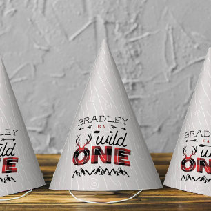 Wild One Boys Rustic Plaid Lumberjack 1st Birthday Party Hat