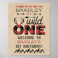 Wild One Boys Rustic Plaid Lumberjack 1st Birthday