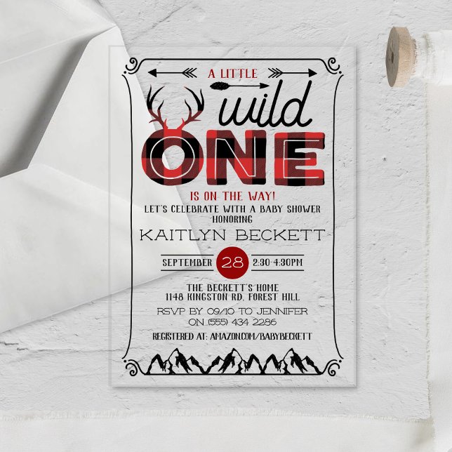 Wild One Boys Rustic Plaid Lumberjack Baby Shower Acrylic Invitations (Creator Uploaded)