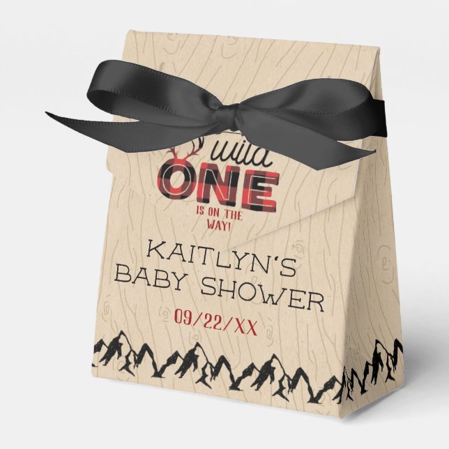 Wild One Boys Rustic Plaid Lumberjack Baby Shower Favour Box (Front Side)