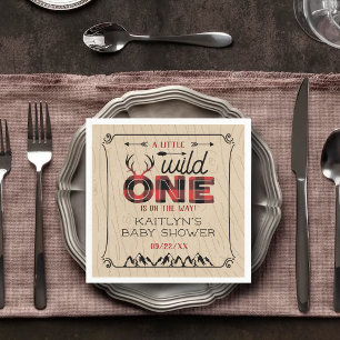 Wild One Boys Rustic Plaid Lumberjack Baby Shower Napkin