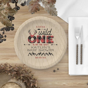 Wild One Boys Rustic Plaid Lumberjack Baby Shower Paper Plate