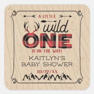 Wild One Boys Rustic Plaid Lumberjack Baby Shower Square Sticker