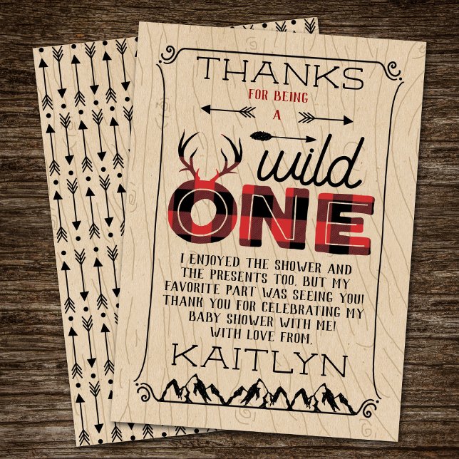 Wild One Boys Rustic Plaid Lumberjack Baby Shower Thank You Card (Creator Uploaded)