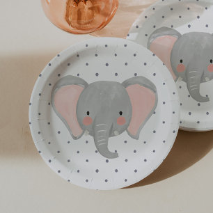 Wild One Boys' Safari Elephant Blue Polkadot Paper Plate