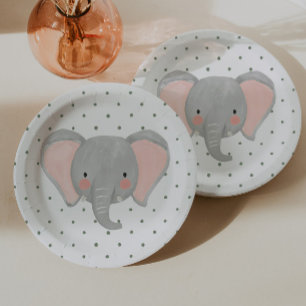 Wild One Boys' Safari Elephant Polkadot Paper Plate