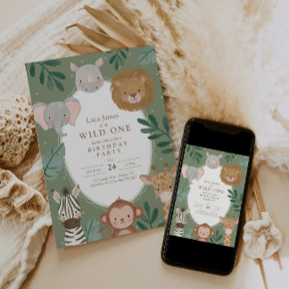 Wild One Boys' Safari Green 1st Birthday Invitation
