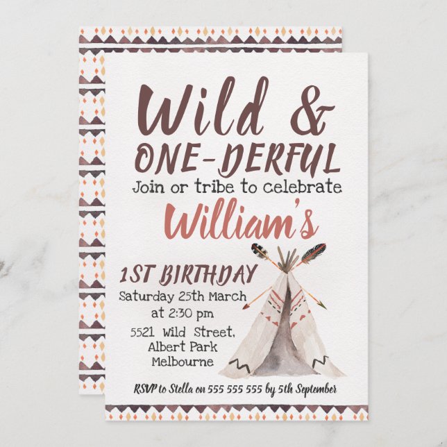 Wild One Boys Teepee Birthday Invitation (Front/Back)