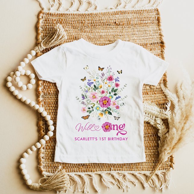 Wild One Bright Wildflowers Girl 1st Birthday Baby T-Shirt (Creator Uploaded)