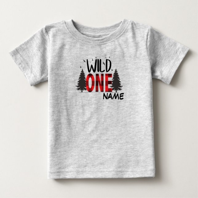 wild one buffalo plaid first birthday baby T-Shirt (Front)