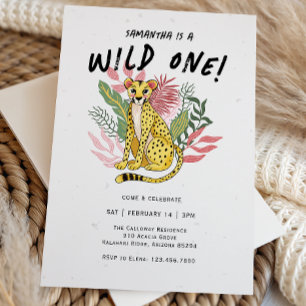 Wild One Cheetah Kids Birthday Party Invitation