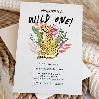 Wild One Cheetah Kids Birthday Party Invitation