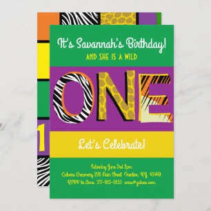 Wild One Colourful 1st Birthday Invitations