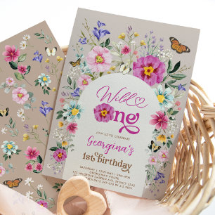 Wild One Colourful Boho Wildflower 1st Birthday Invitation
