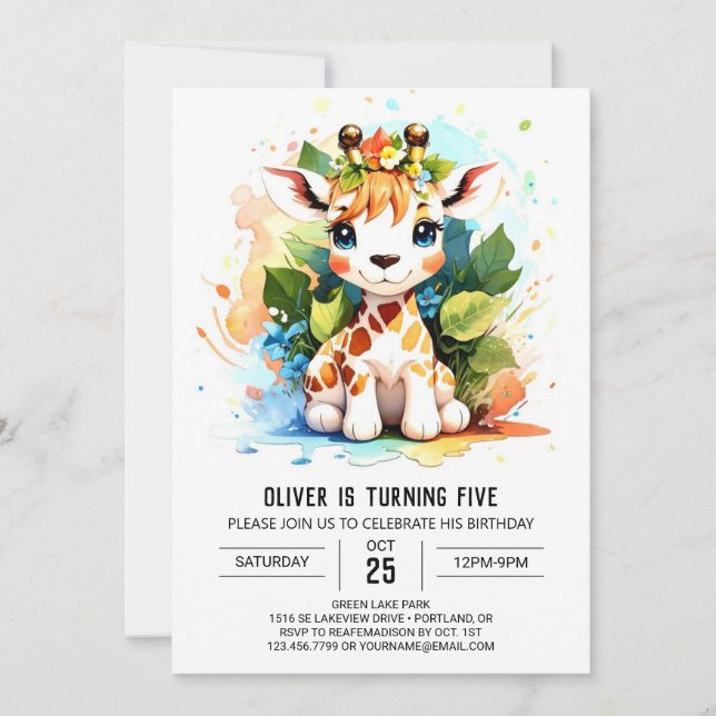 Wild One Custom Giraffe Birthday invitation (Front)