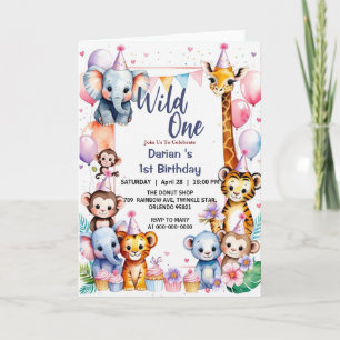 Wild One Cute Animals Balloon Boy 1st Birthday par Invitation