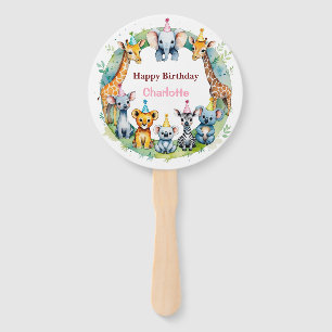 Wild One Cute Animals Balloon Boy Birthday party Hand Fan