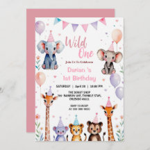 Wild One Cute Animals Balloon girls 1st Birthday