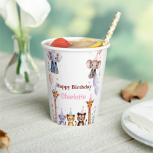 Wild One Cute Animals Balloon girls Birthday Paper Cups