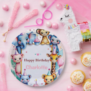 Wild One Cute Animals Balloon girls Birthday Paper Plate