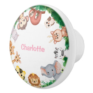 Wild One Cute Animals zoo Birthday party Ceramic Knob