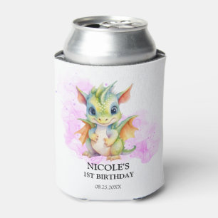 Wild One Cute Baby Dragon Fairytale 1st Birthday Can Cooler