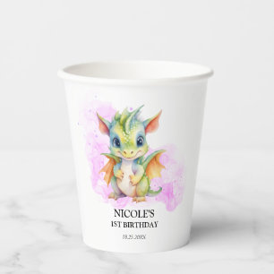 Wild One Cute Baby Dragon Fairytale 1st Birthday Paper Cups