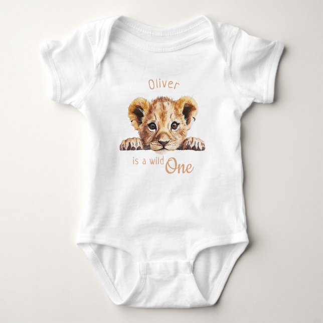 Wild One Cute Baby Lion Personalised Baby Bodysuit (Front)