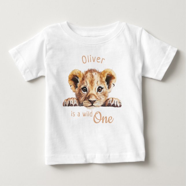 Wild One Cute Baby Lion Personalised  Baby T-Shirt (Front)