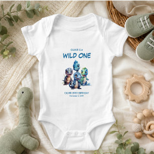 Wild One Cute Dinosaur First Birthday Party Baby Bodysuit