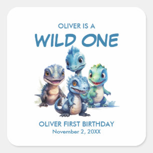 Wild One Cute Dinosaur First Birthday Party Square Sticker