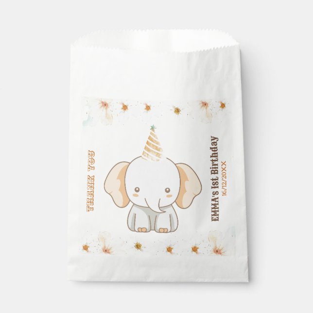 Wild One Cute Elephant 1st Birthday Favour Bags (Front)
